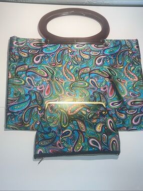 Vintage 1960s Lady’s Pride Stylish Tote and Pouch Set Multicolor Paisley